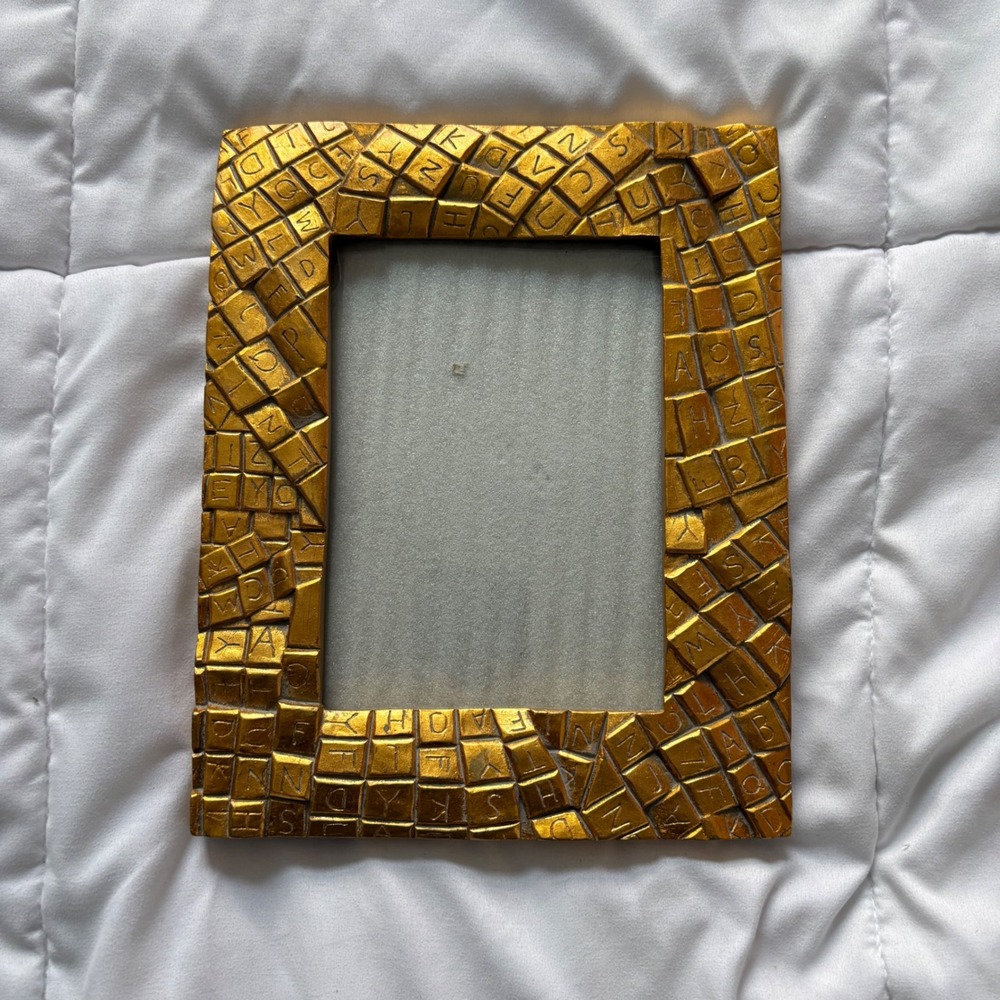 Vintage Gold Alphabet Tile Mosaic Photo Frame 5x7 Eclectic Home Decor Teacher